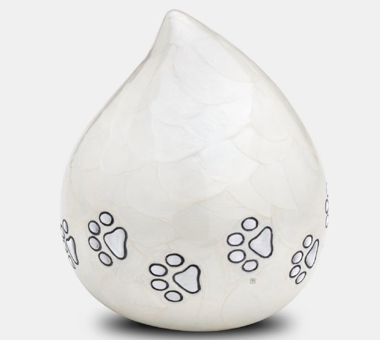 Urna mascota en forma de lágrima blanca